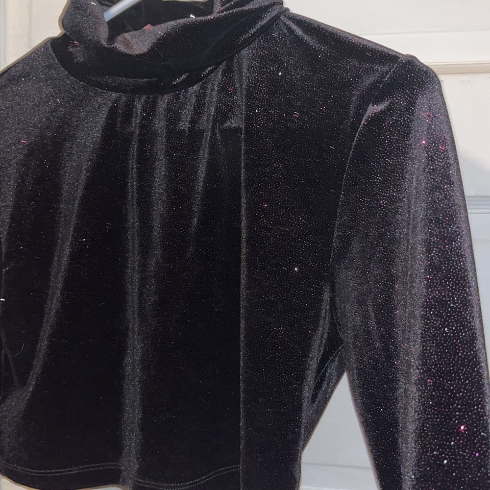 Sparkly cropped purple/black turtleneck sweater size large American apparel